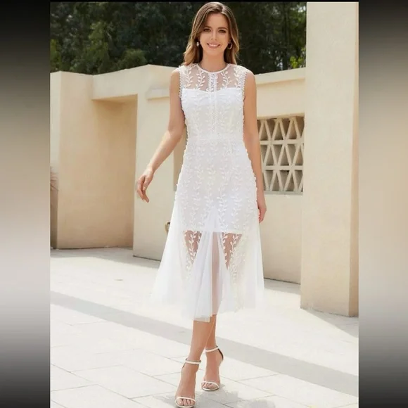 SHEIN | Dresses | Shein White Plant Embroidered Mesh Lace Dress L8 |  Poshmark